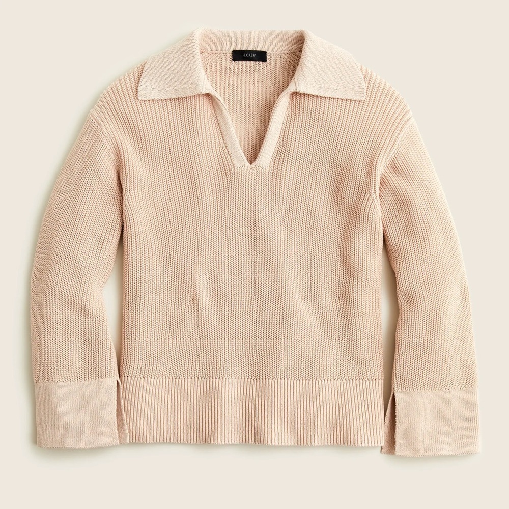 J. Crew tan relaxed collared sweater sz sm
